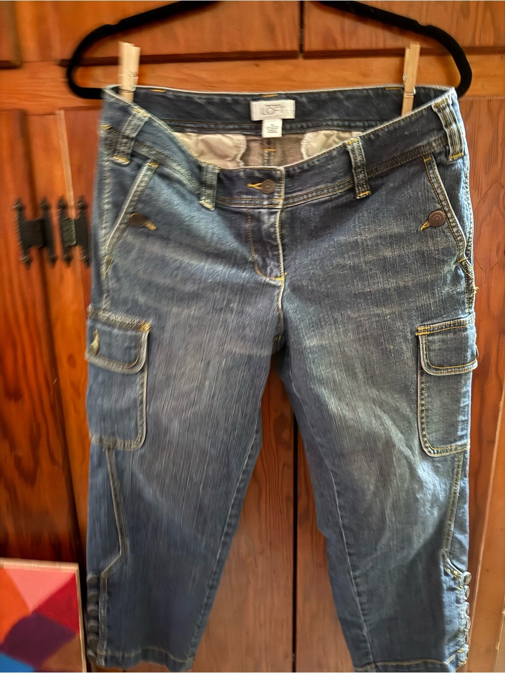 LOFT Blue Denim Cargo Cropped Jeans